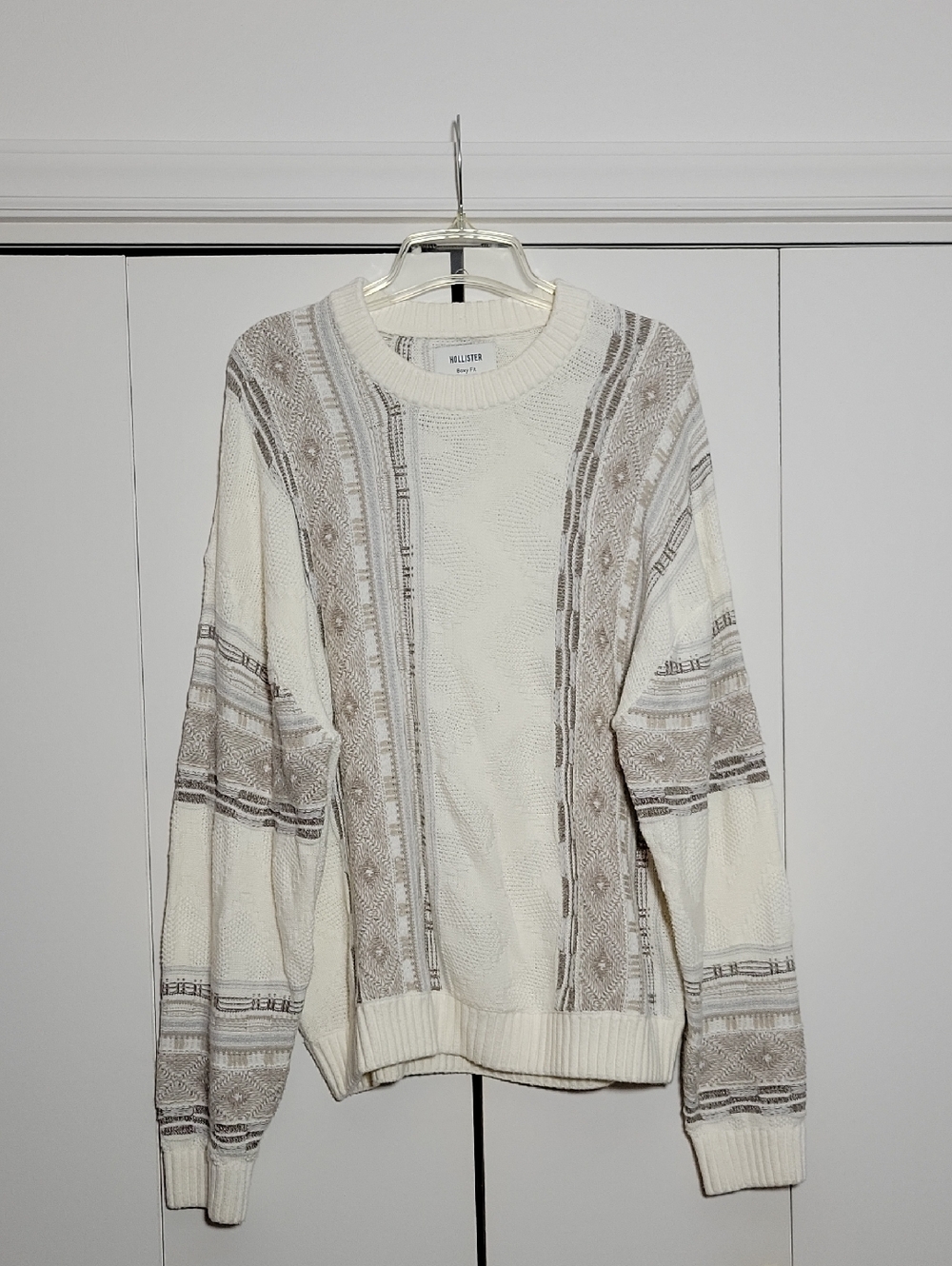 Hollister Cream & Taupe Striped Pullover Sweater